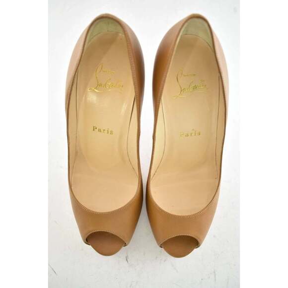Christian Louboutin New Very Prive 120 Caramel Brown Leather Peep Heel Pump 40 - Picture 8 of 9